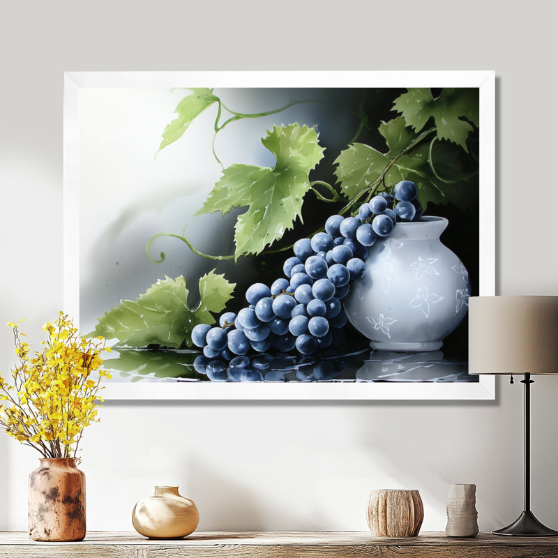 Vineyard Harvest Wine And Grape I - Décoration murale vignoble, Reproduction encadrée d'une seule photo sans pass, Blanc