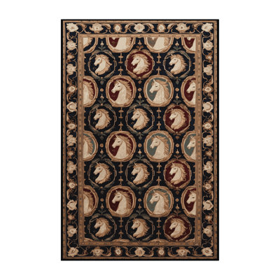 Machine Washable French Black Area Rug