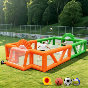 Terrain de sport gonflable 40-en-1 3-en-1 de 40 pi avec souffleur de 680 W, terrain de soccer, terrain de volleyball et panier de basketball, arène multi-jeux pour la cour, les événements scolaires, l'entraînement