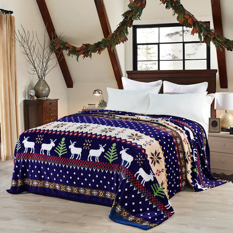 Throw Blanket, Blue Christmas Deer, Twin