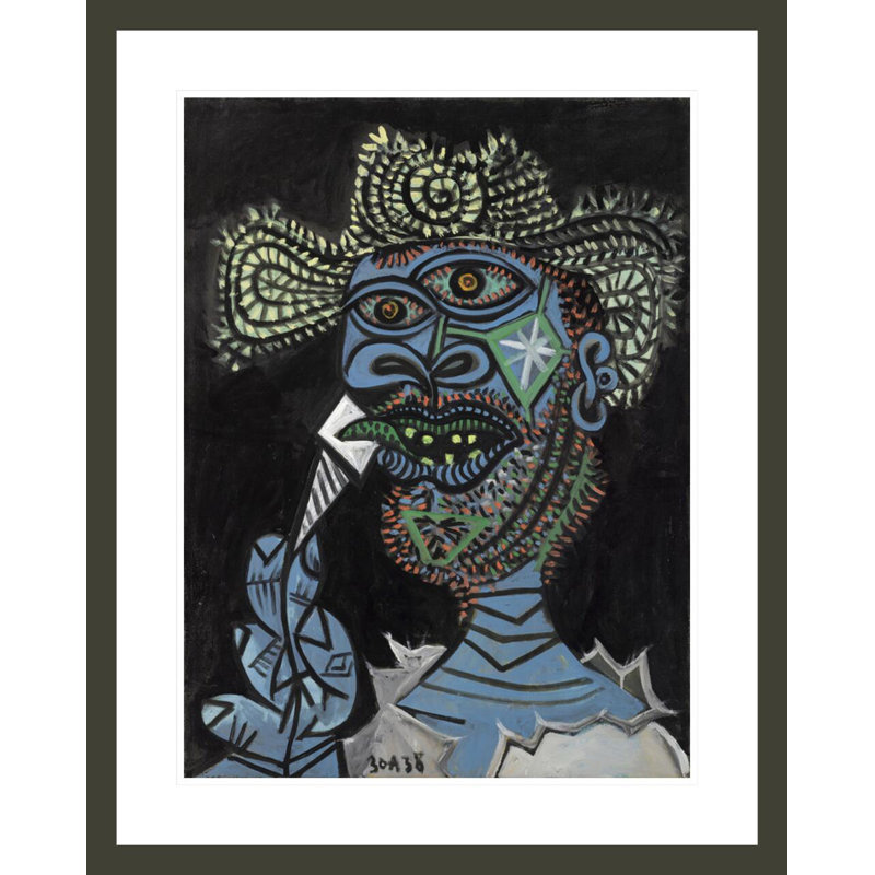«Man with a Straw Hat and a Ice-glace» par Pablo Picasso - impression giclée encadrée, H 29,36 po x l 23,5 po