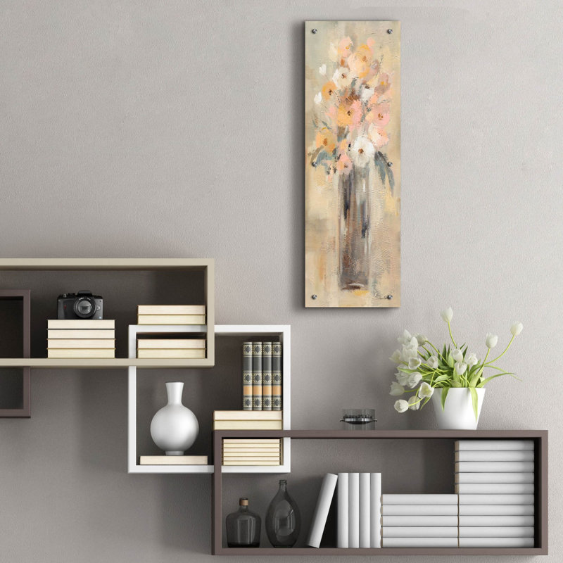«Textured Floral 2» par Silvia Vassileva, art mural en verre acrylique, H 36 po x l 12 po