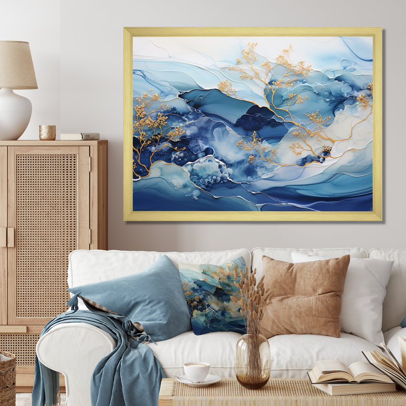 «White and Blue Alco», impression sur toile, Cadre doré simple, H 16 po x l 32 po x P 1 po