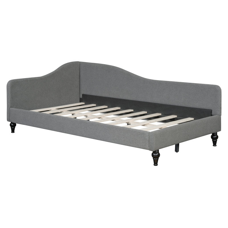 Lit de jour simple en lin en forme de L, avec pieds en bois massif, gris (ANCIEN SKU: SF100145AAE), Twin