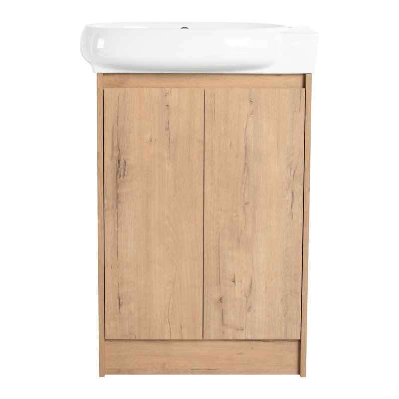 Armoire de rangement de salle de bain autoportante de 23 po avec lavabo - moderne, compacte, portes à fermeture en douceur, meuble-lavabo interne autoportant, look moderne, riche