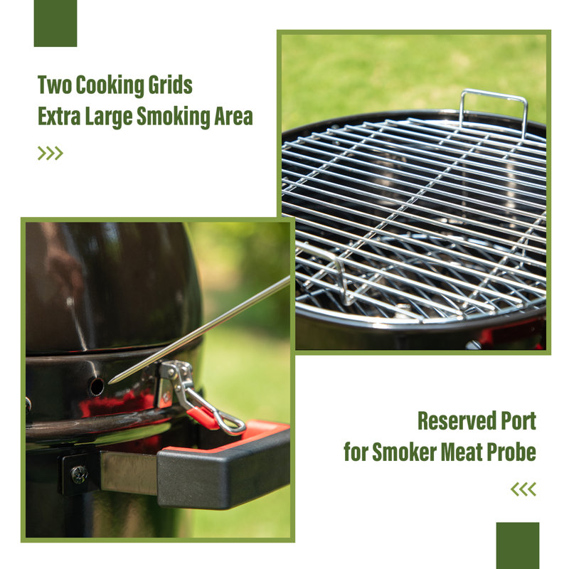 18" Black Charcoal Vertical Smoker Grill with Porcelain Enamel Bowls