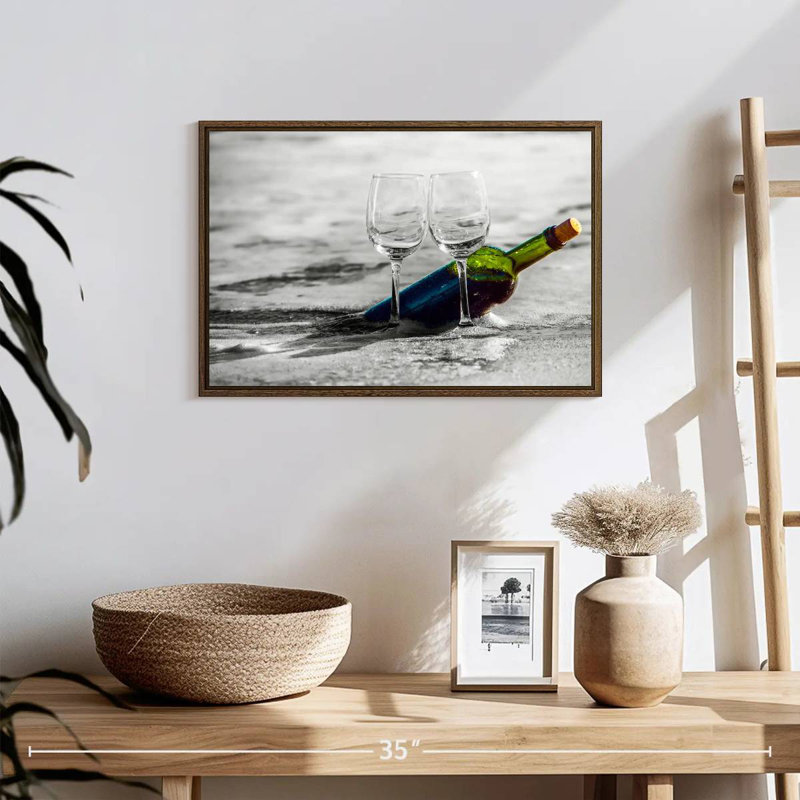 Wine By The Beach, 19" X 13", Floating Frame Walnut