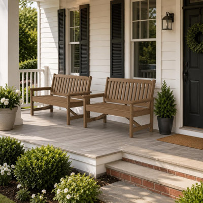 Banc d'extérieur, bancs d'extérieur en PEHD résistant aux intempéries, banc de jardin pour 2 personnes avec une capacité de poids de 600 lb, bancs de patio pour l'extérieur, la cour, le jardin, le porche, la cour et le parc, paquet de 2