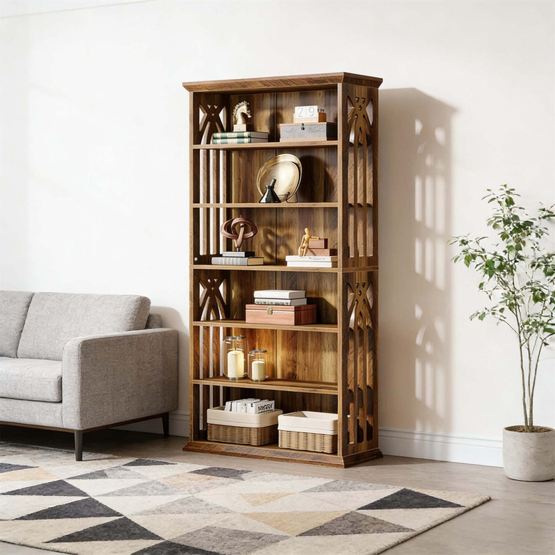 Élégante armoire de rangement de style campagnard avec bibliothèque spacieuse, tablettes réglables et fabrication en panneau de fibres à densité moyenne durable