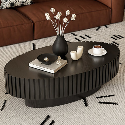 Table basse ovale avec motifs en relief faits à la main, base, table moderne fabriquée à la main, plateforme, salon contemporain