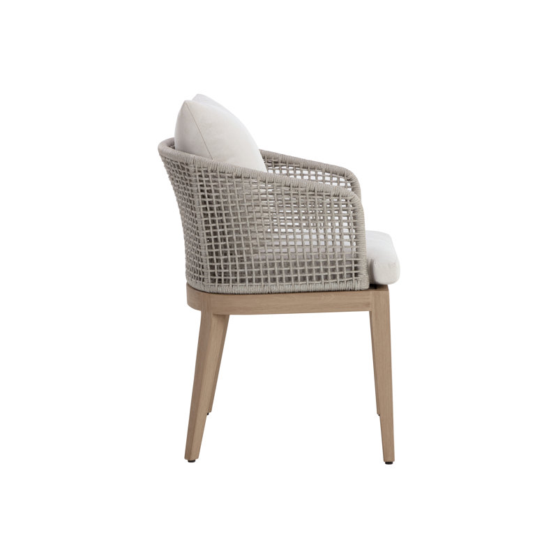 Capri Outdoor Teak Dining Armchair, Gray Frame/Palazzo Cream Cushion