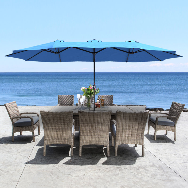 15 Ft Turquoise and Black Steel Patio Market Umbrella with Base