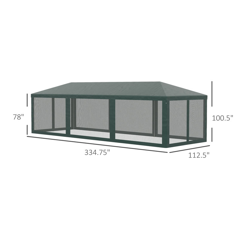 Outsunny 10' X 28' Party Tent Canopy, Outdoor Event Shelter Gazebo With 8 Removable Mesh Sidewalls, Zipper Doors, Steel Frame