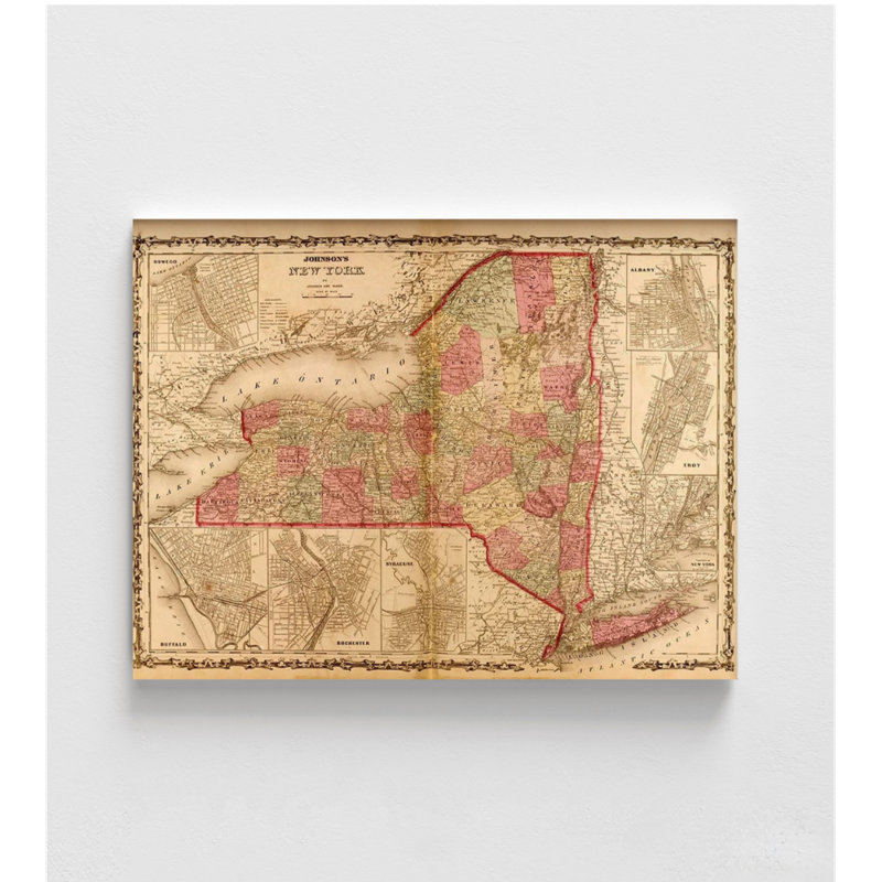 New York 1862, New York Map Poster, US State Map Poster, US Public Office Wall Art, New York School Decor, Geography US State Poster