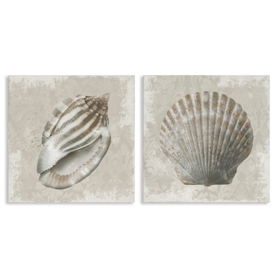 Ensemble d'art mural sur toile 2 pièces, "Seashells over Subtle Damask", par Conrad Knutsen