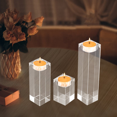 3Pcs K9 Crystal Glass Candle Holders Centerpiece For Home Decor