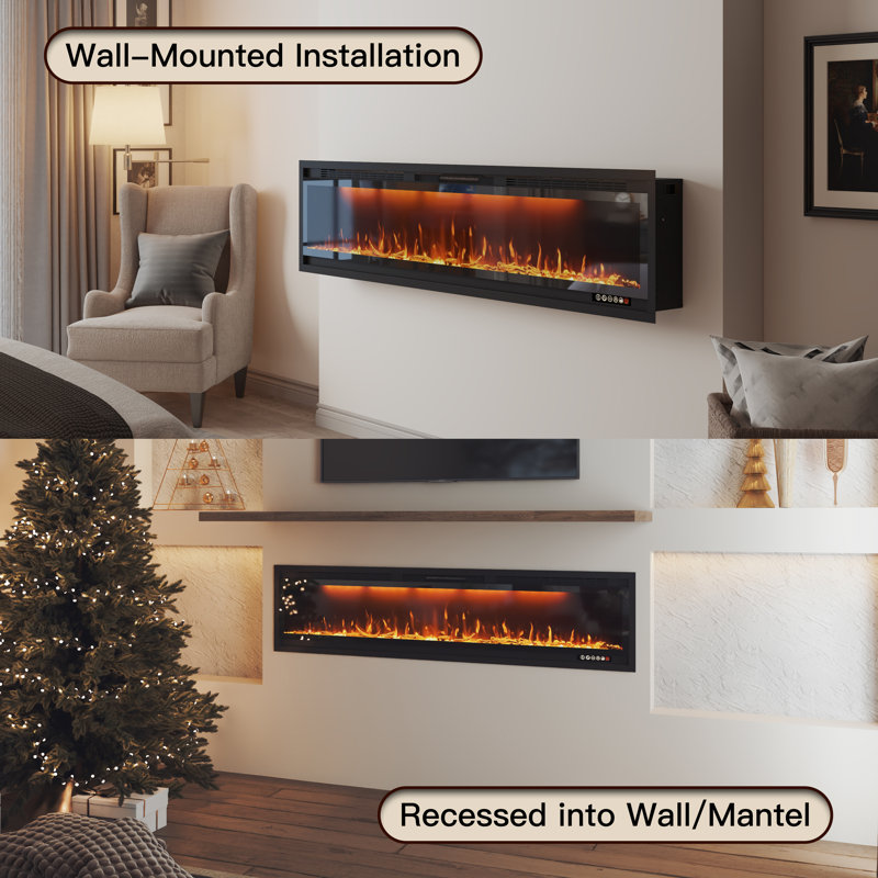 Wall Mounted/Recessed-In Electric Fireplace With Smart WIFI, 17" H x 74" W x 6.3" D