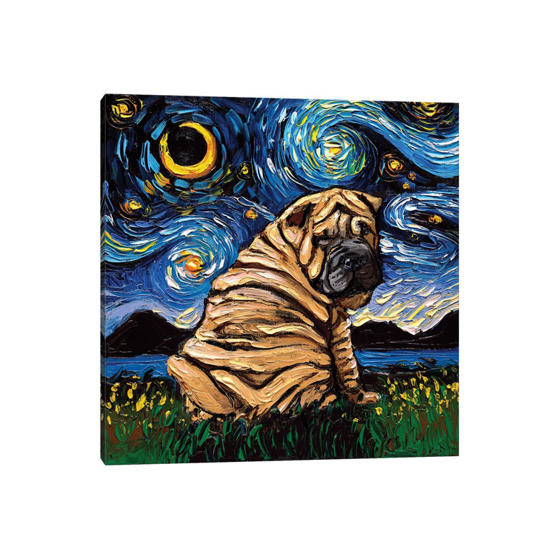 Shar-Pei Night by Aja Trier - Wrapped Canvas Painting, 30.48 cm H x 30.48 cm W
