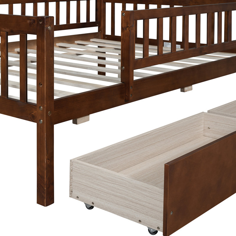 Daybed Wood Bed With Two Drawers, Full, Brown