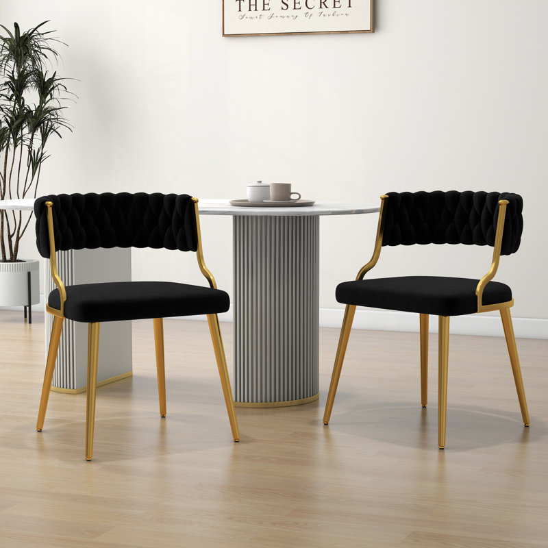 Ginko Tufted Velvet Dining Chair, Black, 2