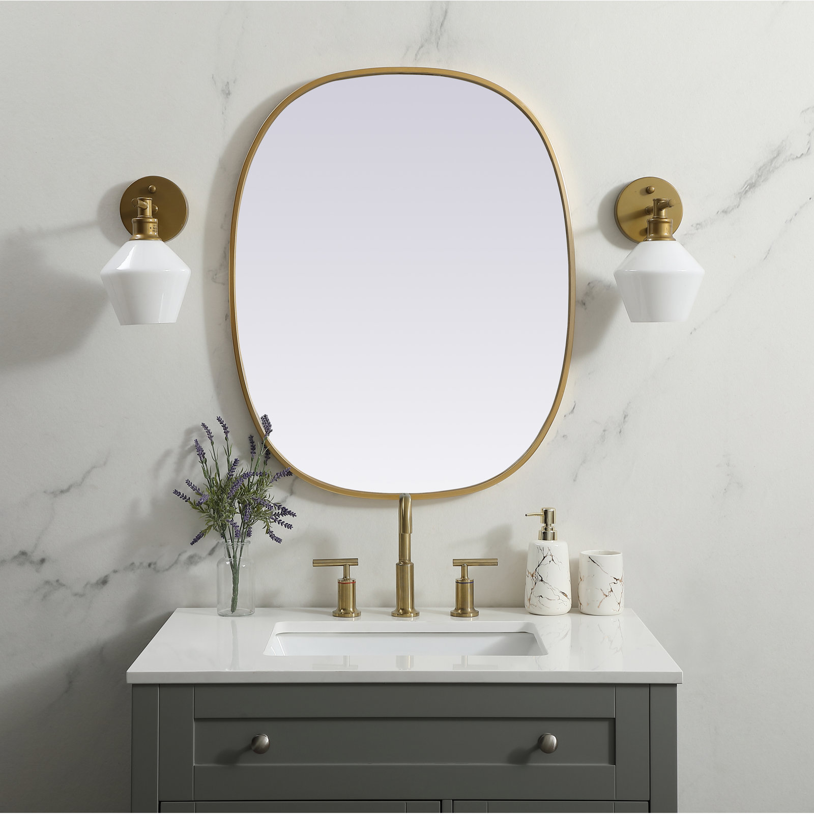 Sabine Metal Curved Oval Wall Mirror, Brass, 30" x 24"