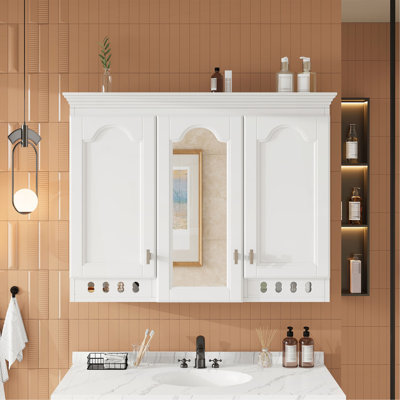 Armoire à miroir murale 35 pouces tout-en-un avec tablettes réglables, charnières à fermeture en douceur, pour meuble-lavabo, salon, rangement de chambre à coucher