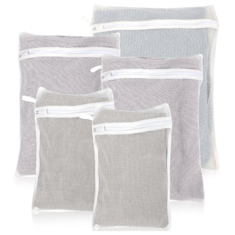 Sacs à linge 5 pièces en coton biologique avec fermeture à glissière et boucle de suspension