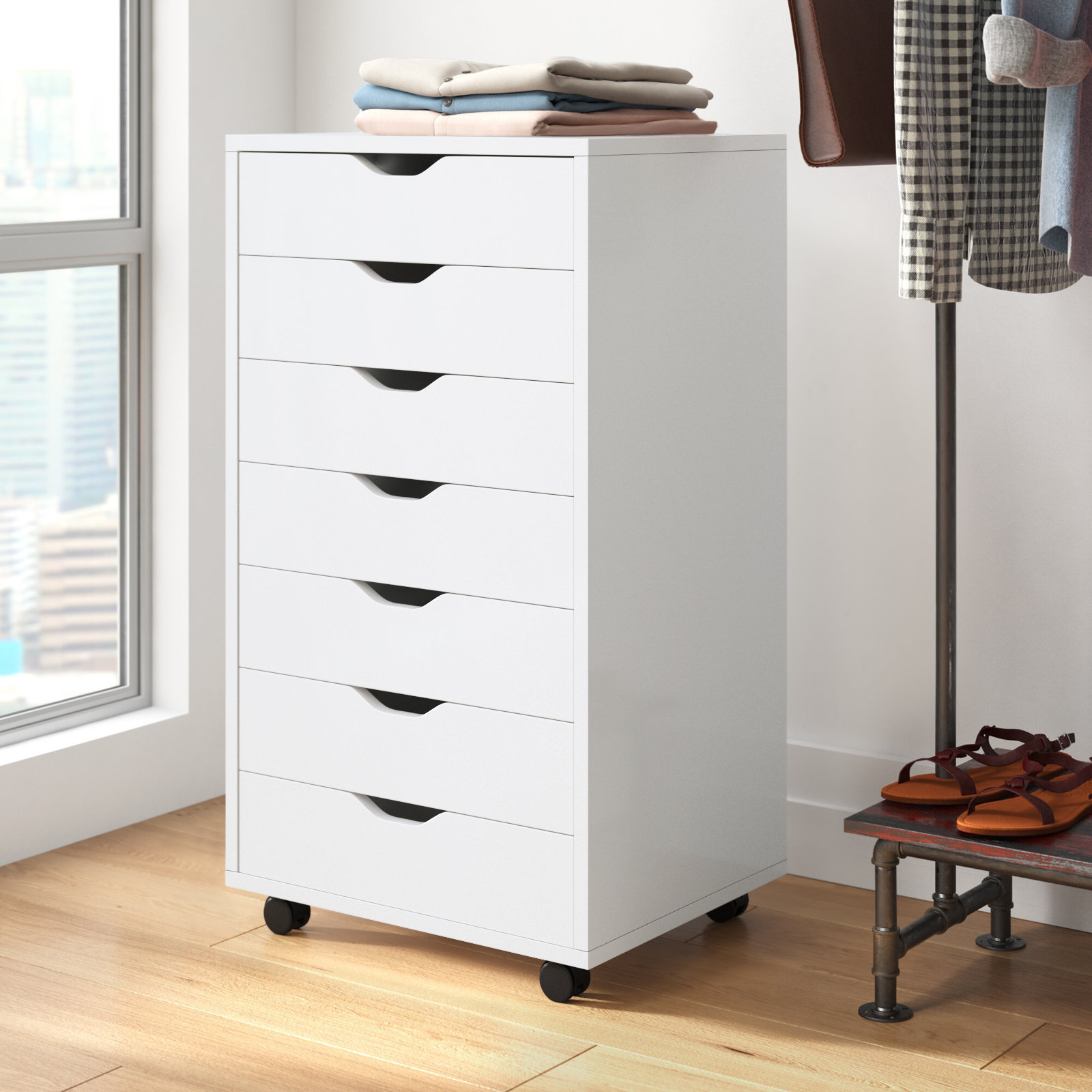 Set of 3 White Deep Box Chest with Sliding Door Stackable Storage