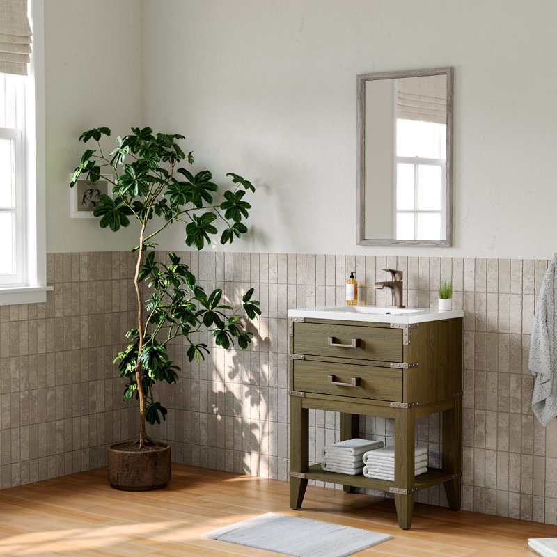 Meuble-lavabo simple 24 po avec plateau en résine et tablette ouverte, gris
