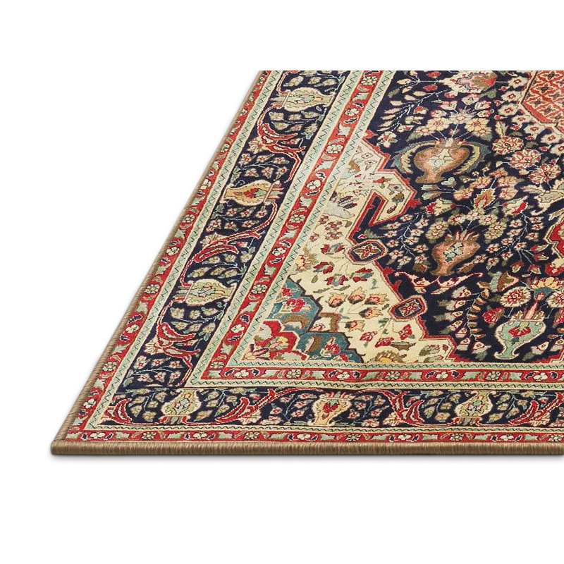 Tapis rouge/brun/bleu traditionnel Harb, Rectangle 5 pi x 7 pi