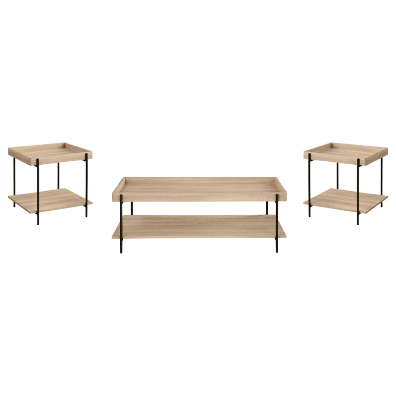 Ensemble de tables basses et de tables de bout rectangulaires 3 pièces Fallon Naturel