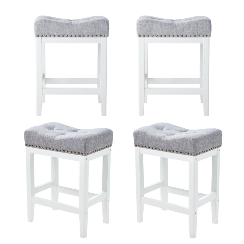 24 Inch Barstools Wood Kitchen Counter Height Bar Island Stools With Saddle Seats Backless Set Of 4, Gray/White