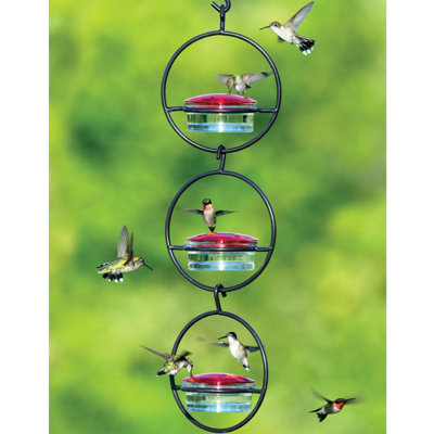 Dieatra Recycled Glass Hanging Hummingbird Feeder - 3.4 oz Nectar Capacity, 4-Port Bird Feeder for Outdoors with Red Lid