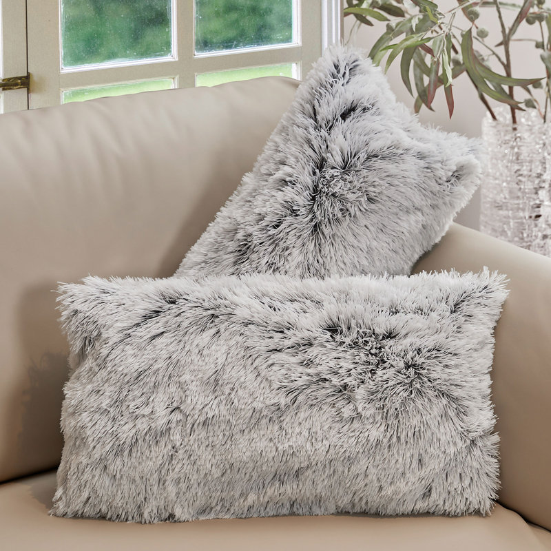 Cheer Collection Shaggy Hair Decorative Throw Pillows, Gray, Polyester, 12 x 20