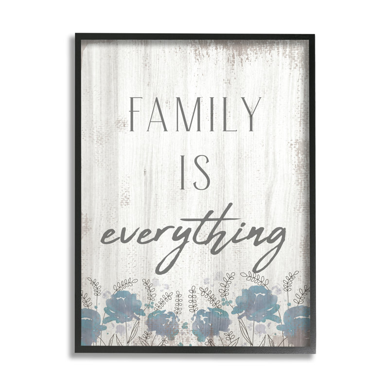 «Family Is Everything Sentiment», fleurs sauvages bleues, Giclée encadrée noir minuit, H 20 po x l 16 po