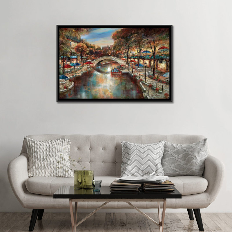 «Evening on The Canal», impression sur toile, H 18 po x l 26 po x P 1,5 po, Toile avec cadre noir, Pas de tapis