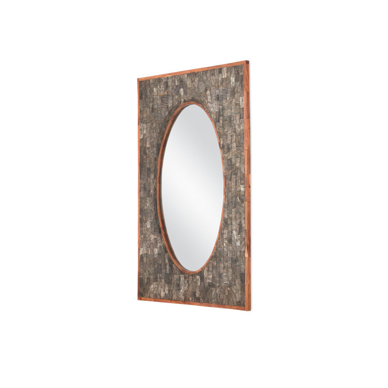 Natural Wood Rectangular Bathroom Mirror with Horn Inset