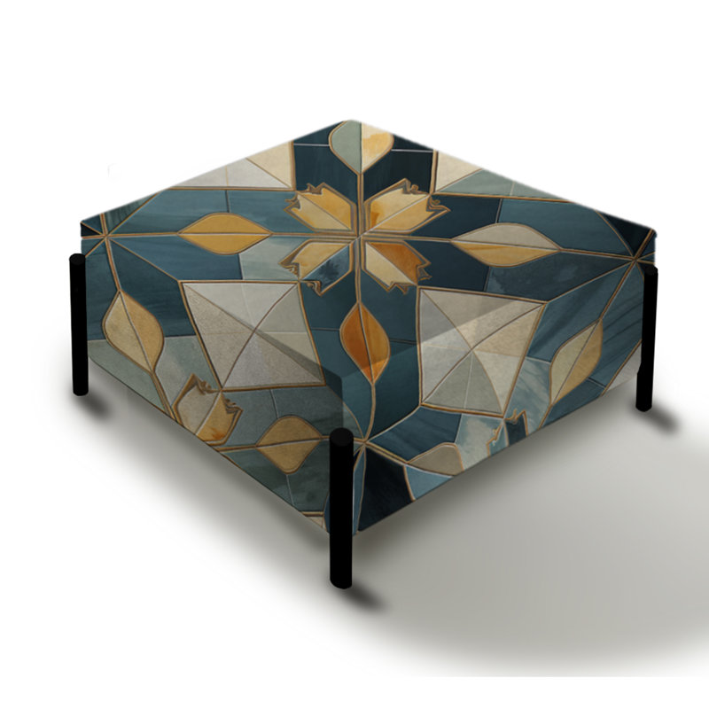 Carrelage marocain antique beige et bleu - Grand repose-pieds carré géométrique