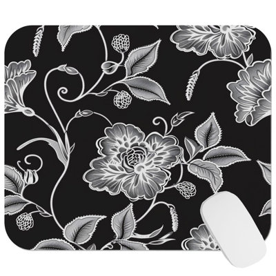 Floral Dreams Black & White XII Flowers Modern Gaming Cute Office Laptop Desk Pad Gift Mat Square Rectangle Non-Slip Mousepad