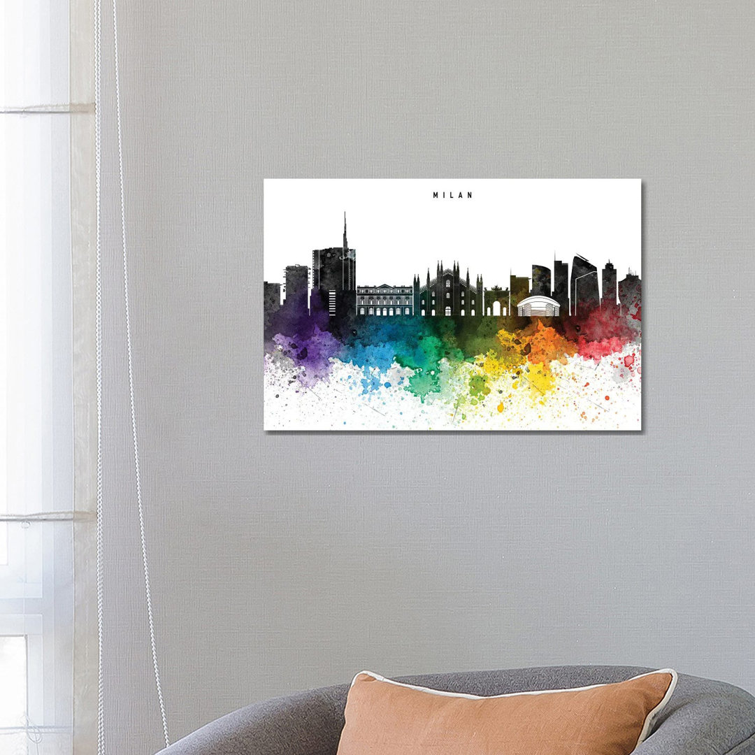 Mailand Skyline, Rainbow Style von WallDecorAddict - Galerie-verpackte Leinwand Giclée