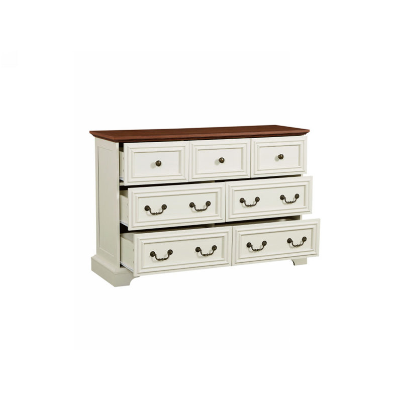 Commode 7 tiroirs Farmhouse, Brun antique / blanc