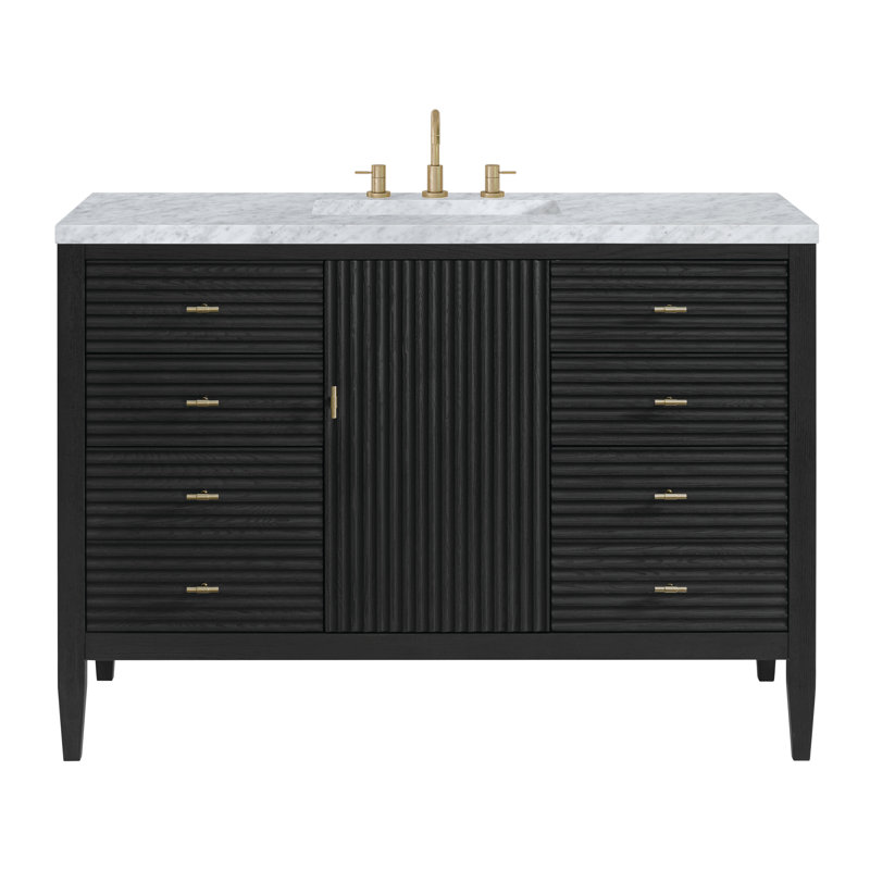 Myrrin 48'' W Single Vanity, Carbon Oak, Carrara White, 8" Widespread