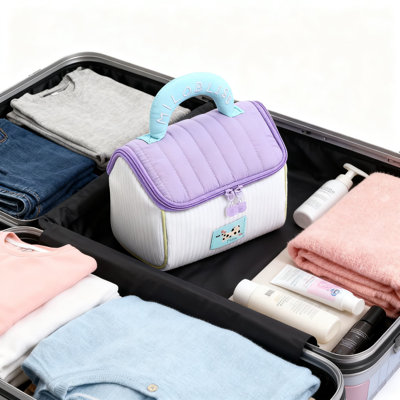 【Purple, Large Size, Waterproof Style 】Large Capacity Waterproof Makeup Bag, Cute And Portable Cosmetic Organizer For Travel, Ideal Christmas And Holiday Gift For Students And Girls
