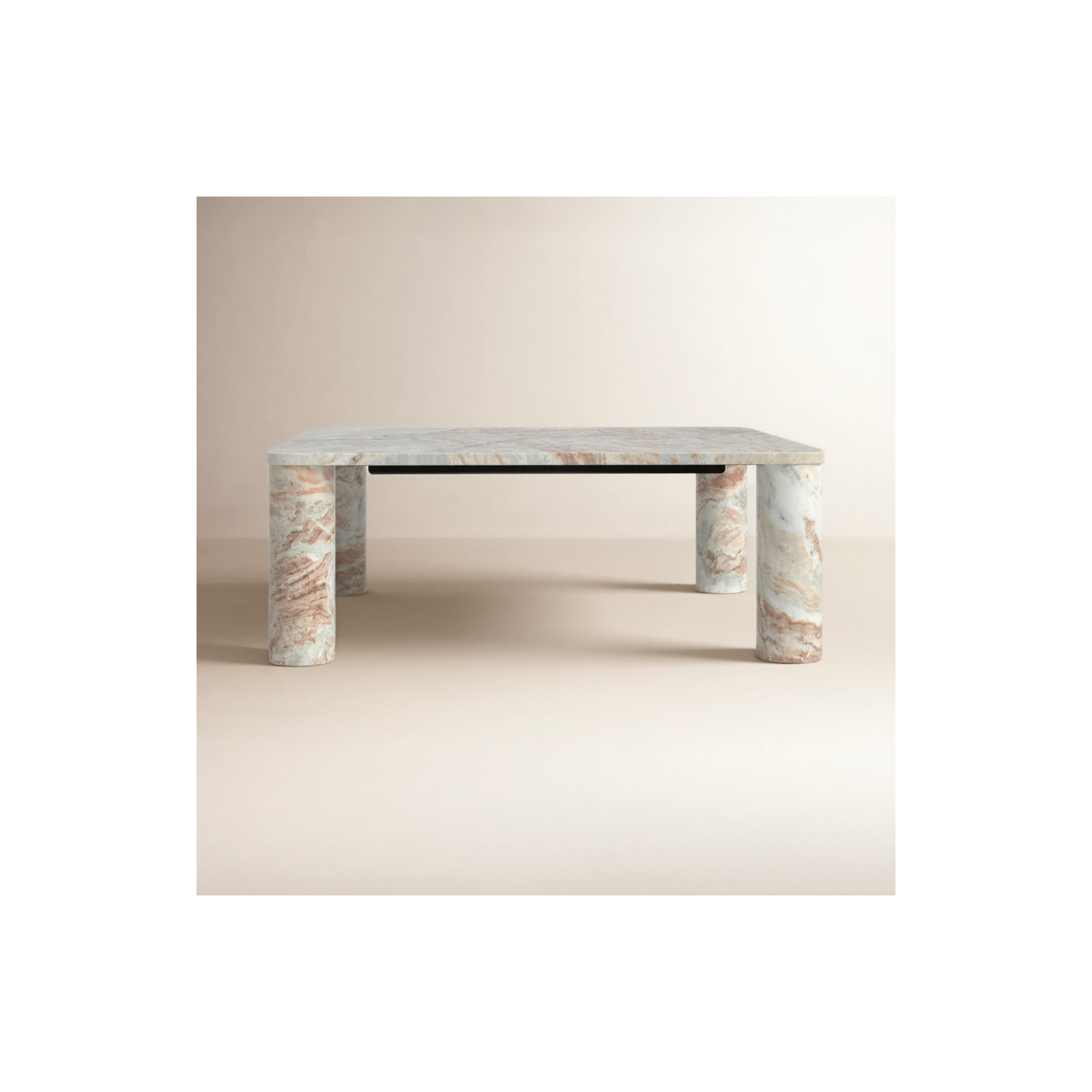 Enid Solid Marble Square Coffee Table, White/Brown