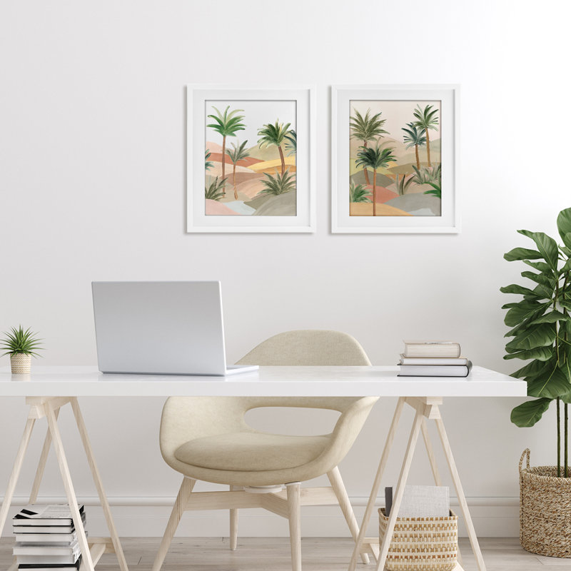 Ensemble de 2 impressions encadrées sous verre Exotic Desert Oasis, design par Ian C., H 16 po x l 13 po, Cadre blanc côtier