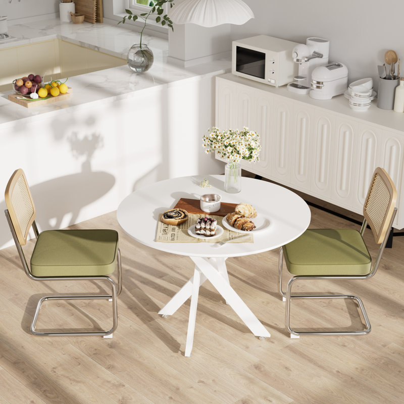 2 - Person Round Wood Pedestal Dining Set, 30”H x 36”L x 36”W, Green, White