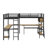 Metal Twin Size L-Shaped Loft Bed With LED, Storage Shelves, 2 Charging Stations And Desks