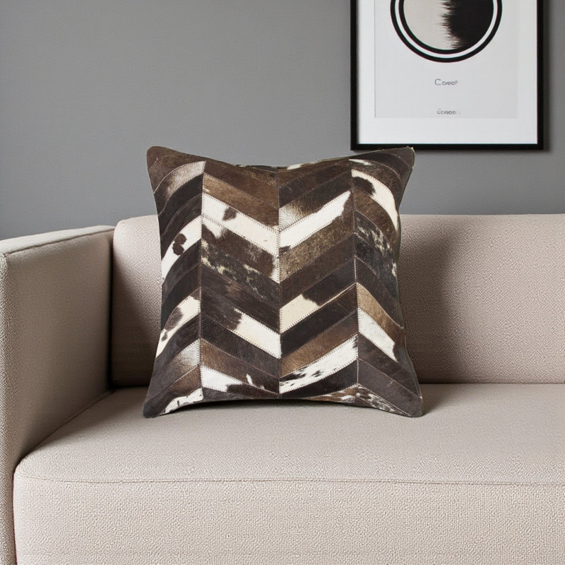 Coussin Chevron, Brun / Blanc, Coton