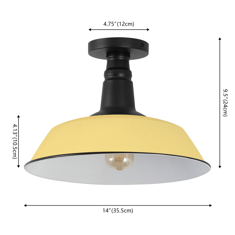 Plafonnier semi-encastré 1 lumière 14 po, Jaune mat