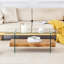 Table basse moderne 43,3 pouces à deux niveaux - Design élégant en verre transparent et bois clair. Utilisation polyvalente comme table basse, table d'appoint ou présentoir-272255032